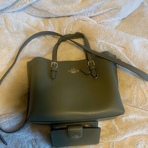 Coach Green Leather Tote with Minimalist Design